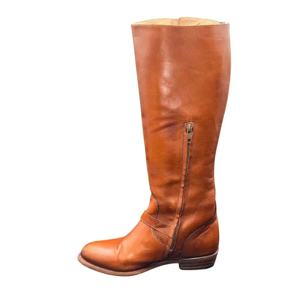 Frye Melissa Button 2 Tall Boots Cognac Leather Riding Boots 7M